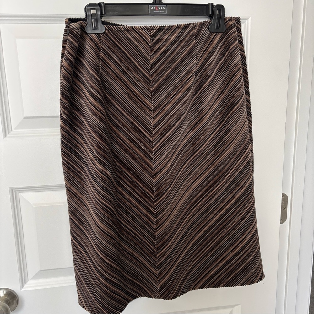 VTG Nine West Corduroy Skirt Striped A-line Midi Brown boho Academia Hipster